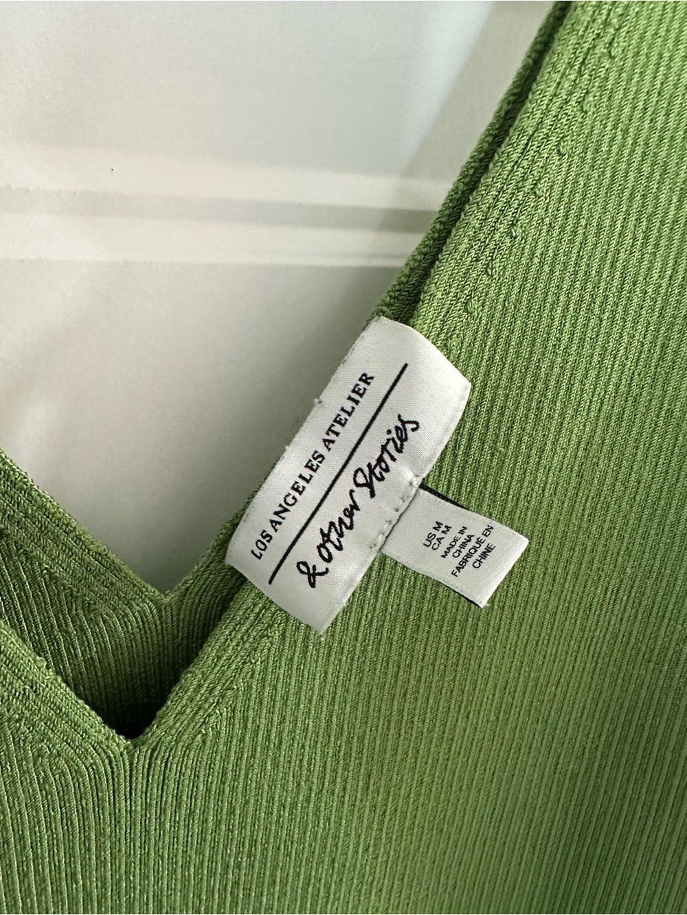 Green Ribbed V-Neck Tank Top - Picture 2 of 4